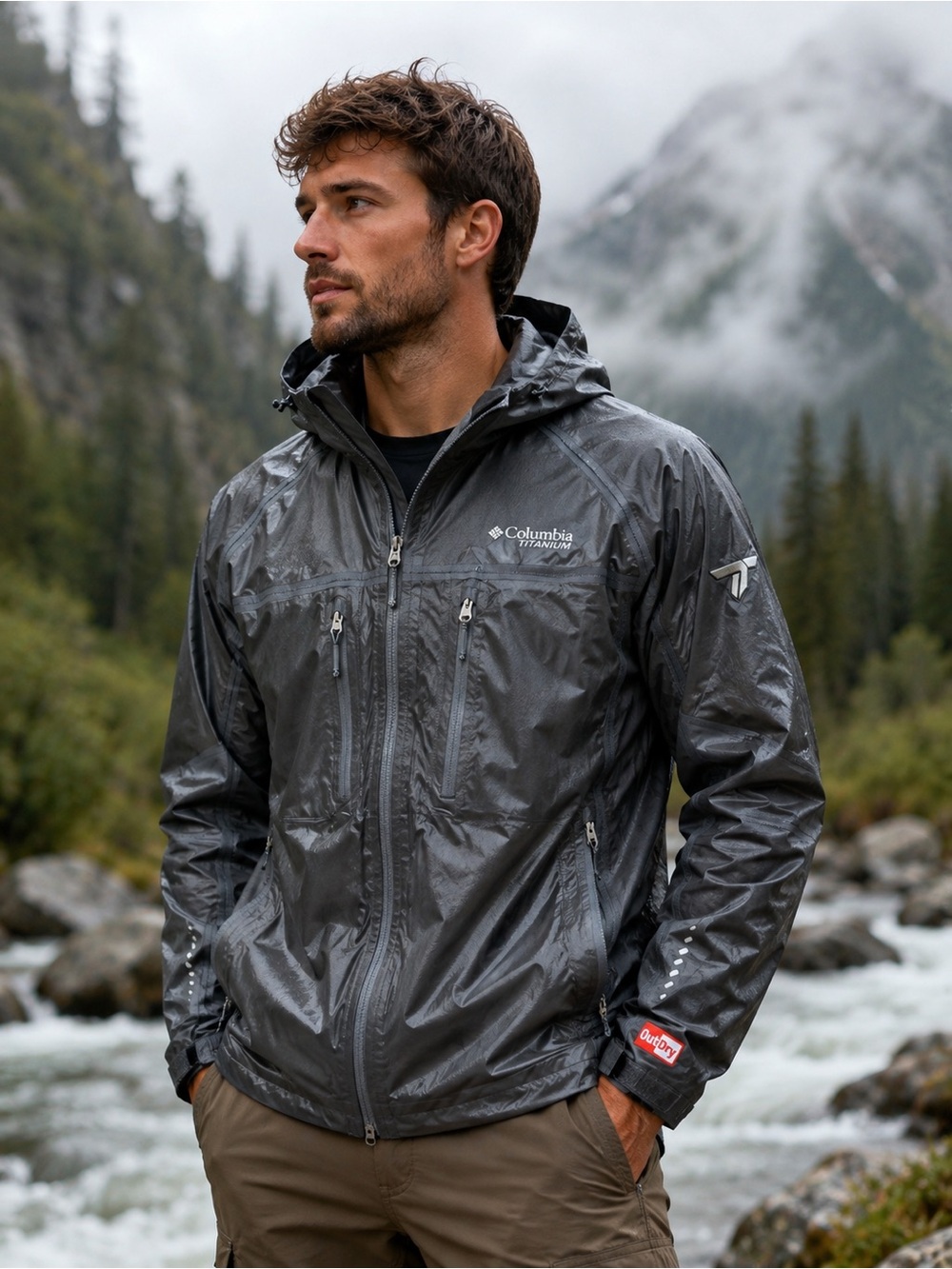 Columbia Titanium Outdry Hooded Rain Jacket - Charcoal